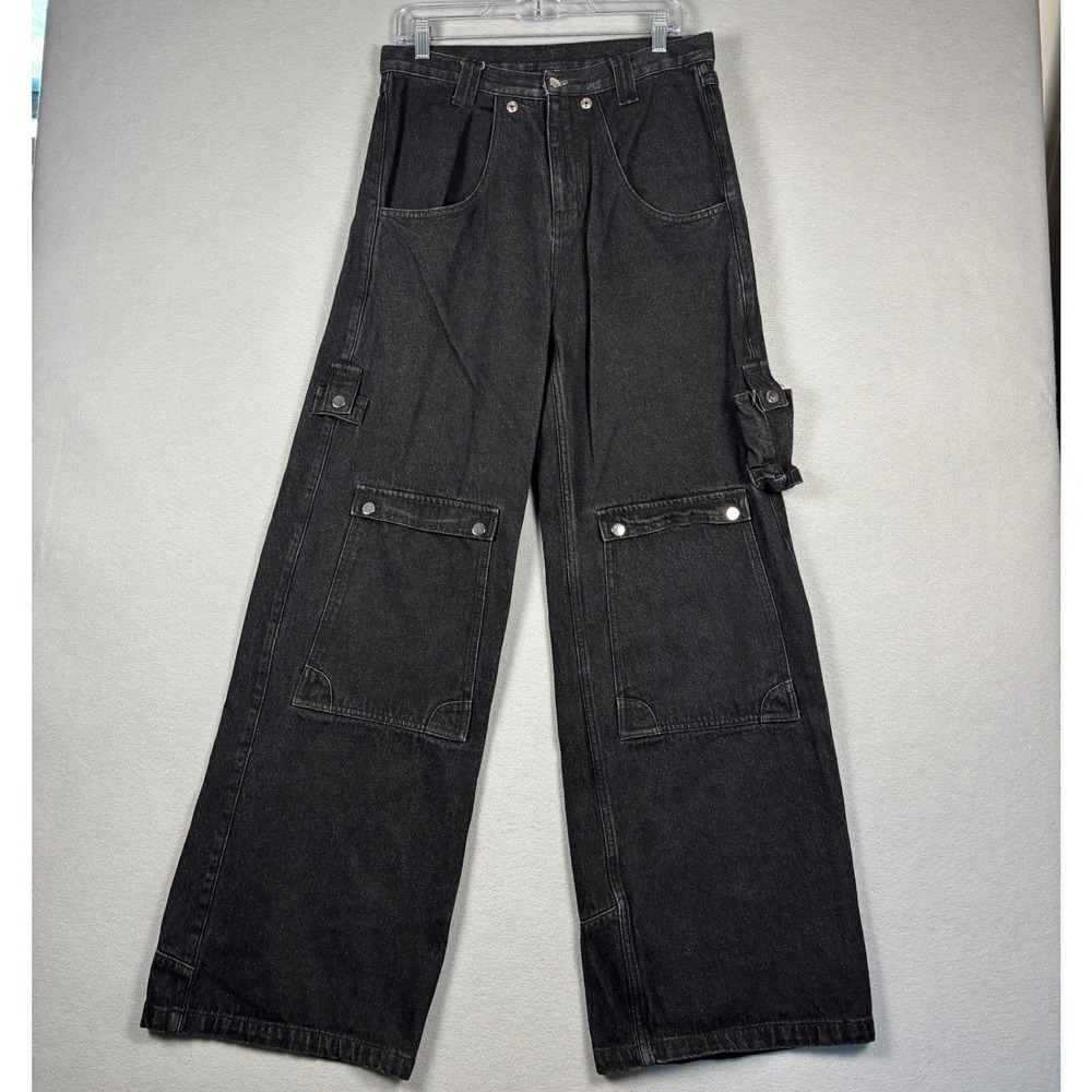 Liquid Lagoon Jacob Robillard Wide Leg Cargo Jeans 32x32 Black Y2k Streetwear